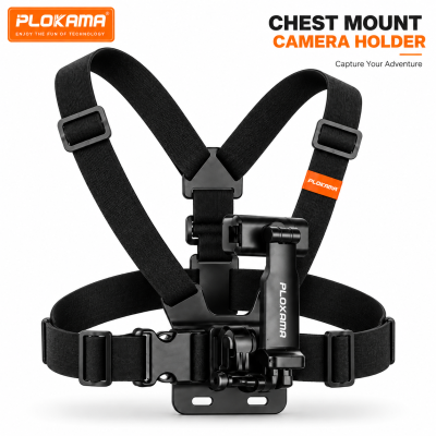 PLOKAMA CX-10 Chest Mount Camera Holder – Adjustable POV Body Harness Strap with 360° Rotating Clip for Smartphones & Action Cameras for Biking, Vlogging & Hiking